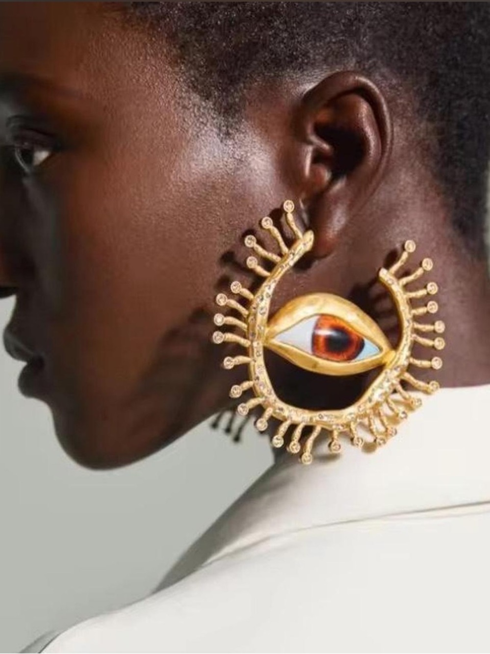 Schiaparelli inspired Gold Eye Statement Hoop Earrings - Women Jewelry